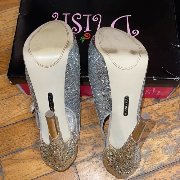 Boutique 9 Tall Silver Sparkles Stiletto Platform Heels Size 8 - Picture 3 of 3
